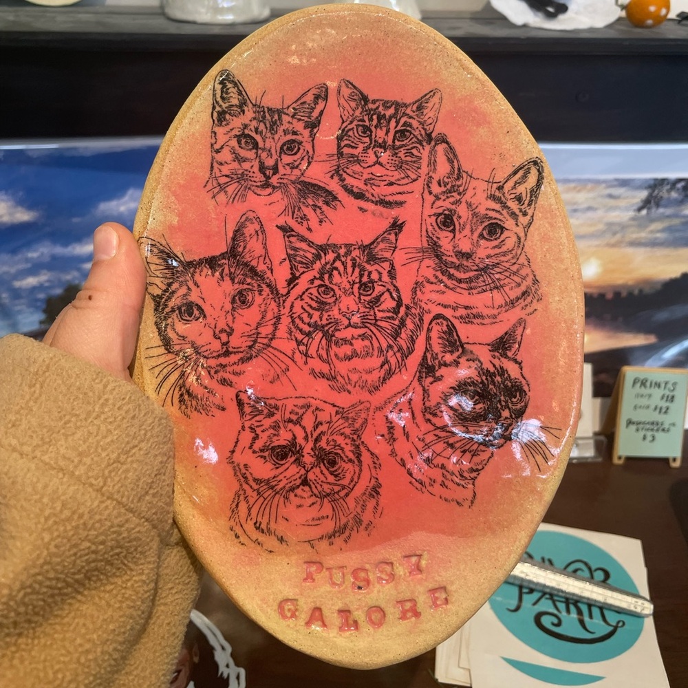 Handmade Cat Art Ceramic wall Plate